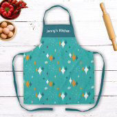 Retro  Atomic Blauwgroen Starburst Patroon Naam Schort