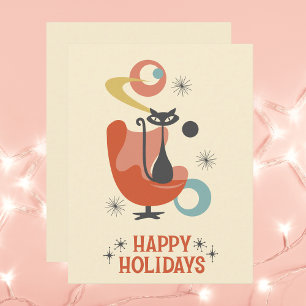 Retro Atomic Cat  Prettige feestdagen Notitiekaartje