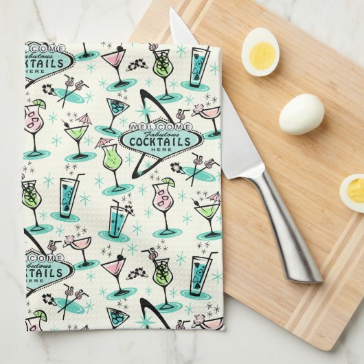 Retro Atomic Cocktails Theedoek (Quarter Fold)