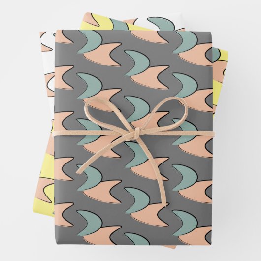 Retro Atomic Crescents Pattern Wrapping Paper (In situ)