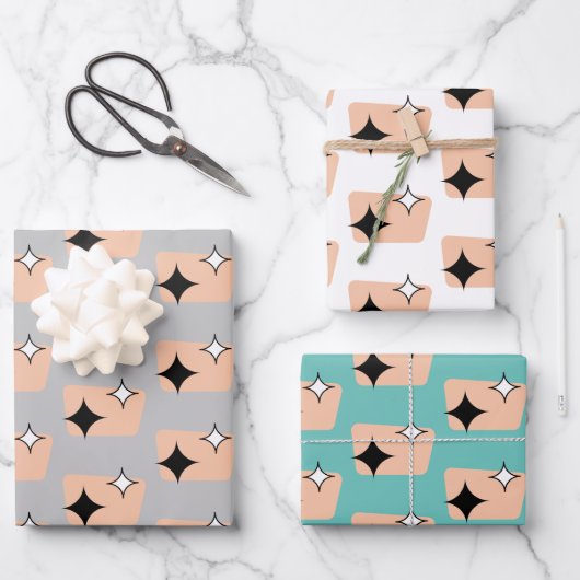 Retro Atomic Diamonds Pattern Trio Inpakpapier Vel (Voorkant)