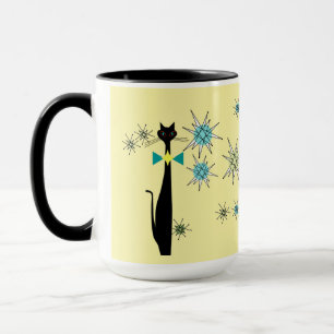 Retro Atomic Era Cool Cat & Stars Midden eeuw Mok