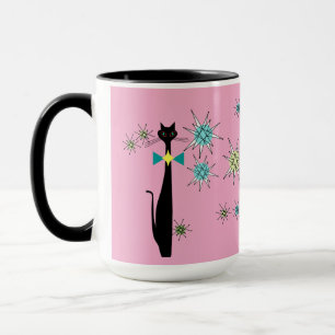 Retro Atomic Era Cool Cat & Stars Midden eeuw Mok
