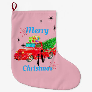 Retro Atomic Era Cool Cats & Red Pickup Truck Pink Grote Kerstsok
