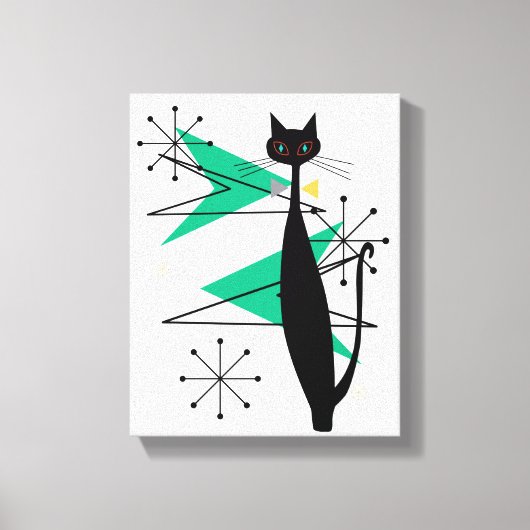 Retro Atomic Era MCM Cool Cat Canvas Afdruk (Voorkant)