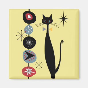 Retro Atomic Era MCM Cool Cat Magnet v1 Magneet