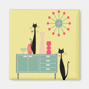Retro Atomic Era MCM Cool Cat Magnet v4