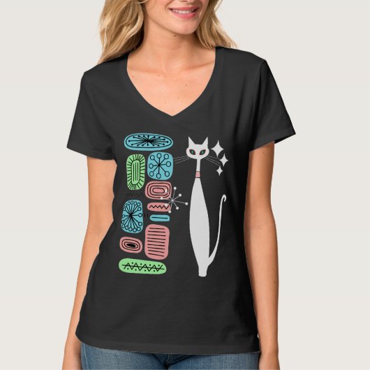 Retro Atomic Era MCM Cool Cat T-shirt (Voorkant)