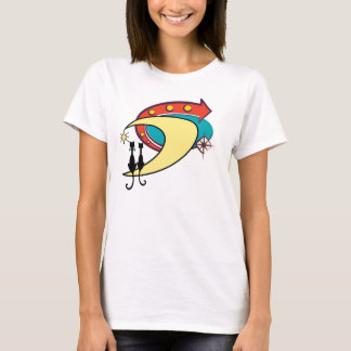 Retro Atomic Era Mid Century Modern Cats & Moon T-shirt