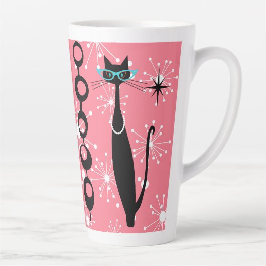 Retro Atomic Era Mid Century Modern Cool Cat Star Latte Mok (Rechts)