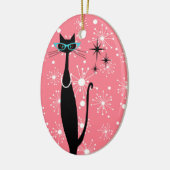 Retro Atomic Era Mid Century Modern MCM Black Cat Keramisch Ornament (Links)