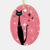 Retro Atomic Era Mid Century Modern MCM Black Cat Keramisch Ornament (Achterkant)
