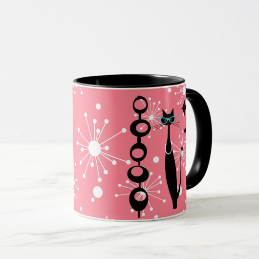 Retro Atomic Era Mid Century Modern MCM Black Cat Mok (Voorkant rechts)