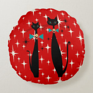Retro Atomic Era Mid Century Modern MCM Black Cat Rond Kussen
