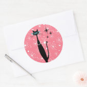 Retro Atomic Era Mid Century Modern MCM Black Cat Ronde Sticker (Envelop)