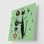 Retro Atomic Era Mid Century Modern MCM Cool Cat 3 Vierkante Klok (Hoek)