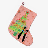 Retro Atomic Era midden-eeuwse moderne kerstkatten Grote Kerstsok (Voorkant (Hangend))