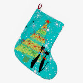 Retro Atomic Era midden-eeuwse moderne kerstkatten Grote Kerstsok (Voorkant (Hangend))