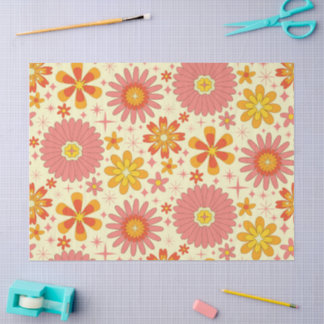 Retro atomic flowers with starbursts on cream tissuepapier