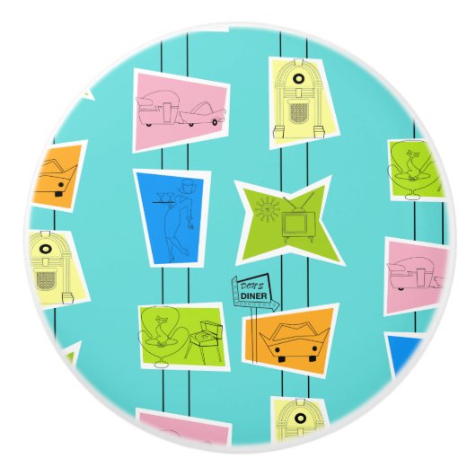 Retro Atomic Kitsch keramische schedel Keramische Knop (Voorkant)