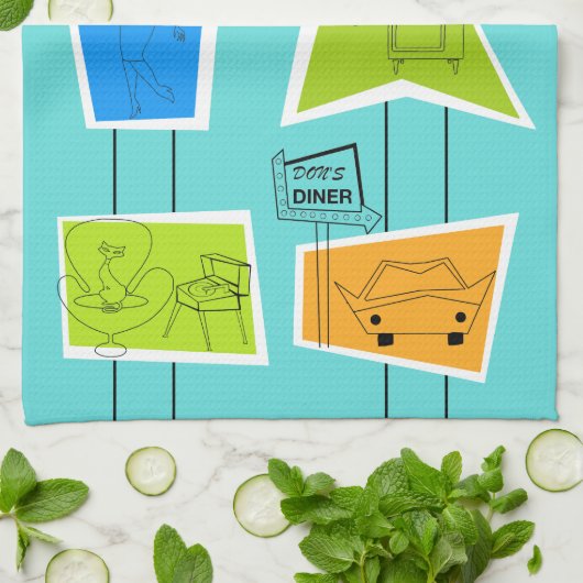 Retro Atomic Kitsch Kitchen Towel Theedoek (Gevouwen)