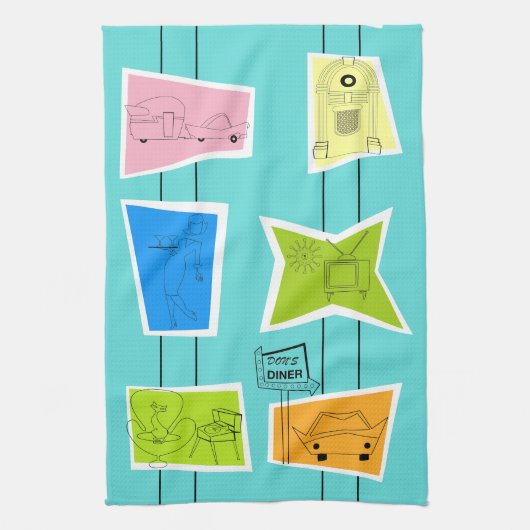 Retro Atomic Kitsch Kitchen Towel Theedoek (Verticaal)