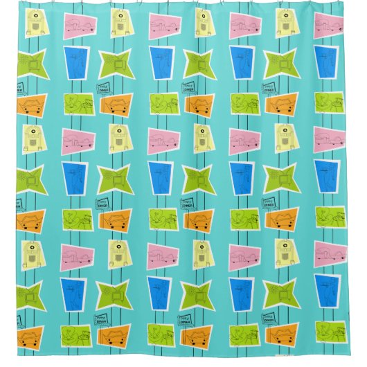 Retro Atomic Kitsch Shower Curtain Douchegordijn (Voorkant)