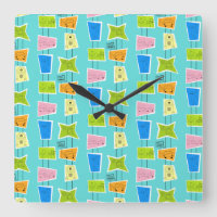 Retro Atomic Kitsch Square Acrylwandklok