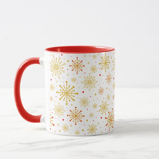 Retro Atomic Mid-Century Mod Red & Gold Starburst Mok (Links)