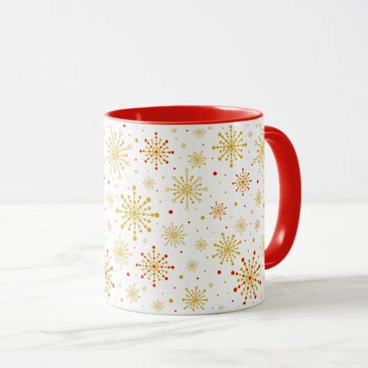 Retro Atomic Mid-Century Mod Red & Gold Starburst Mok (Voorkant rechts)