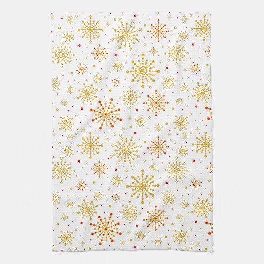 Retro Atomic Mid-Century Mod Red & Gold Starburst Theedoek (Verticaal)