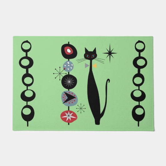 Retro Atomic Mid Century Moderne Koele Kat Deurmat (Voorkant)