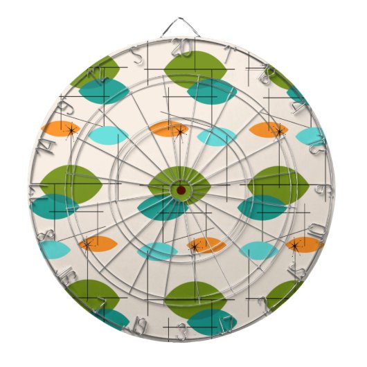 Retro Atomic Mobile Pattern Dart Board Dartbord (Voorkant)