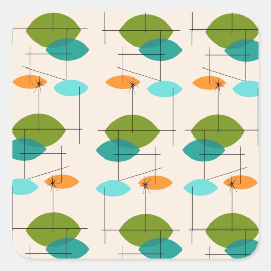 Retro Atomic Mobile Pattern Square Stickers (Voorkant)
