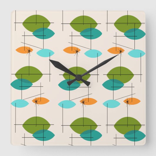 Retro Atomic Mobile Pattern Square Wall klok (Voorkant)