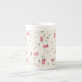 Retro Atomic Pink Pattern Bone China Mok (Voorkant)