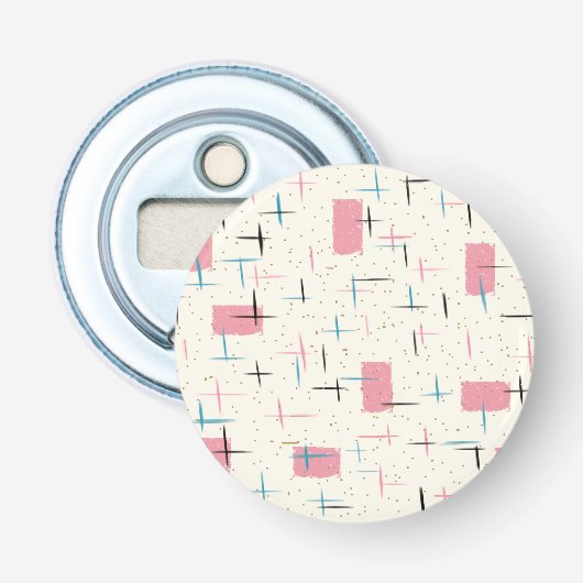 Retro Atomic Pink Pattern Button Flesopener (Voorkant)