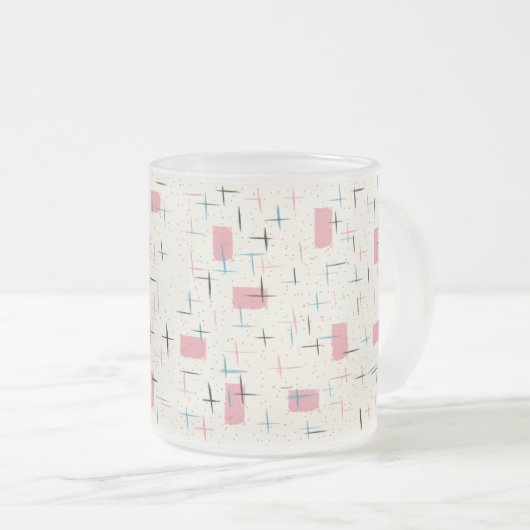 Retro Atomic Pink Pattern Frosted Glass Mok (Voorkant rechts)