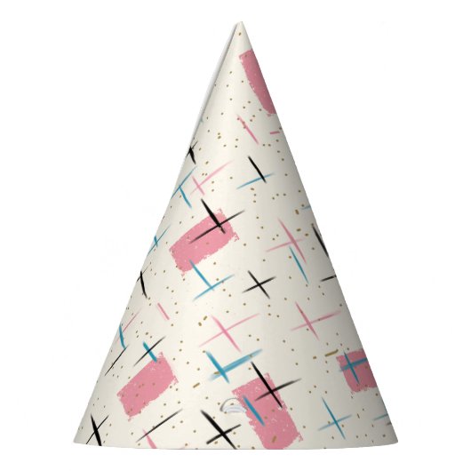 Retro Atomic Pink Pattern Party Pet Feesthoedjes (Links)