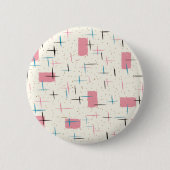 Retro Atomic Pink Pattern Round Button (Voorkant)