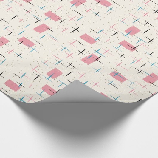 Retro Atomic Pink Pattern Wrapping Paper Cadeaupapier (Hoek)