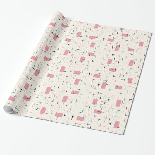 Retro Atomic Pink Pattern Wrapping Paper Cadeaupapier (Uitgerold)