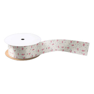 Retro Atomic roze Pattern Satin Ribbon Lint