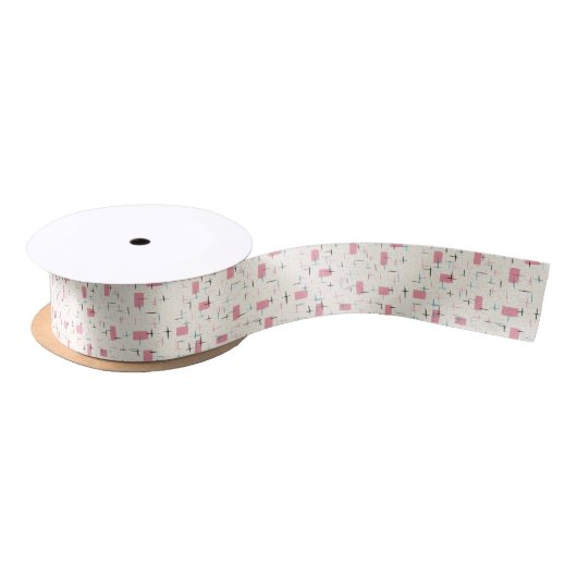 Retro Atomic roze Pattern Satin Ribbon Lint (Spoel)