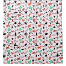 Retro Atomic Shapes Roze Sinaasappel Groen Douchegordijn