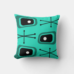 Retro Atomic Space Age Turquoise Kussen