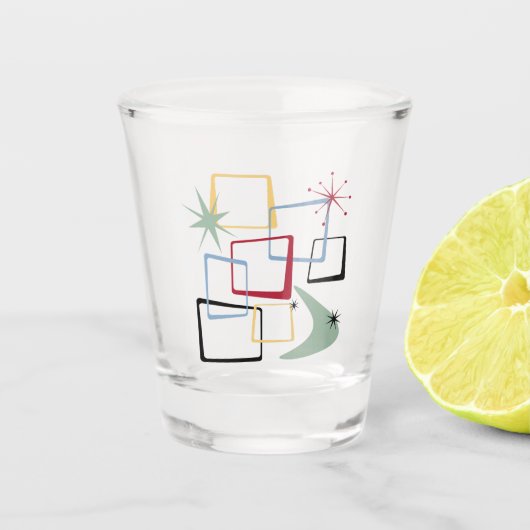 Retro Atomic Squares Sterren Boomerang Midden-eeuw Shot Glas (Voorkant)