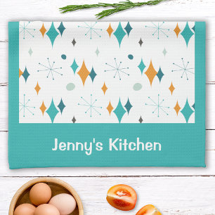 Retro  Atomic Starburst Patroon Aangepaste naam Theedoek