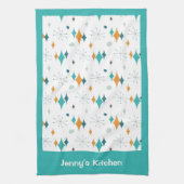 Retro  Atomic Starburst Patroon Aangepaste naam Theedoek (Verticaal)