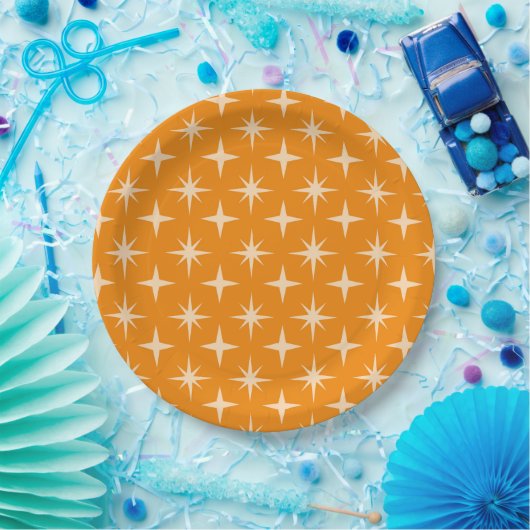Retro Atomic Stars Pattern op Sinaasappel Papieren Bordje (Feest)